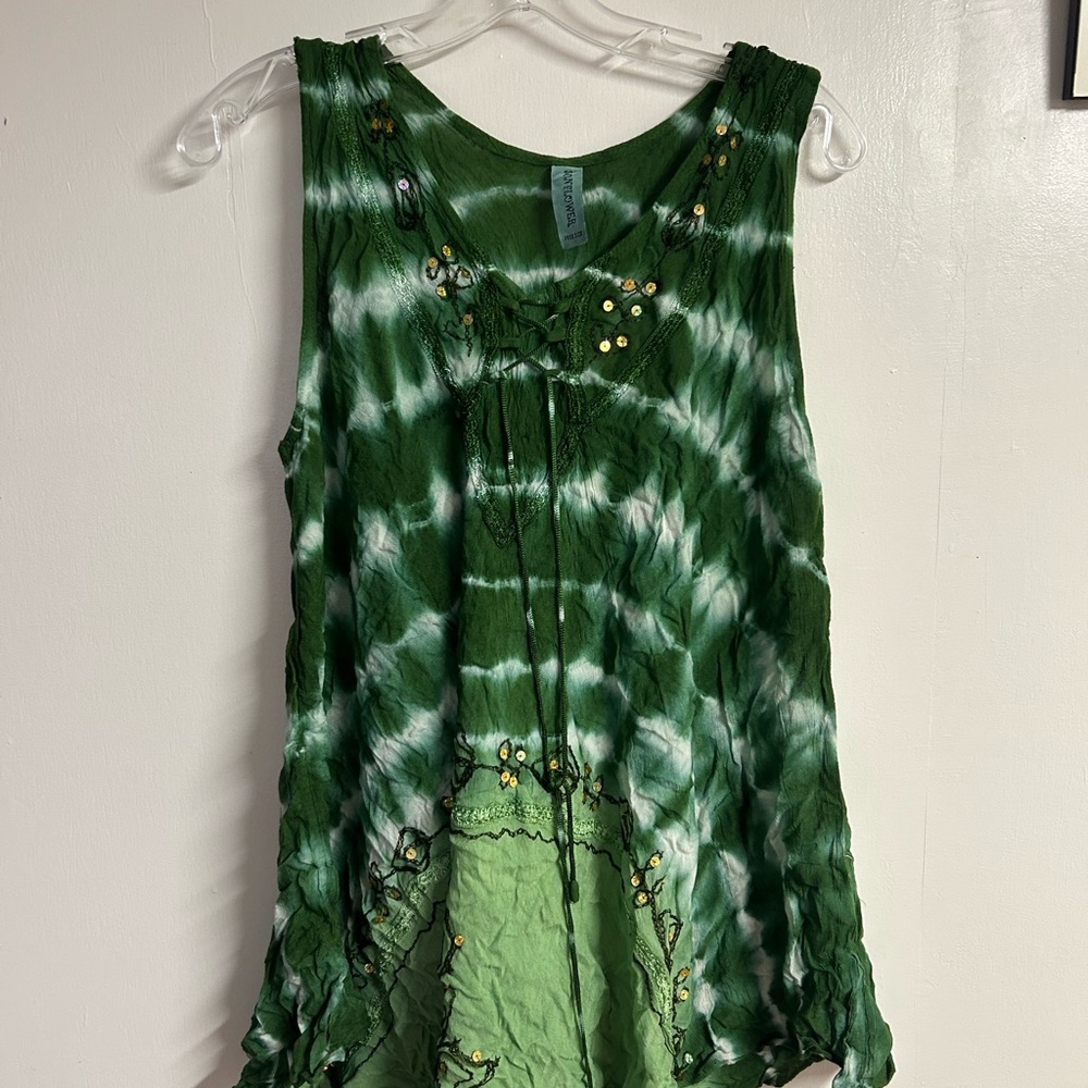 Green Tie-Dye Boho Tunic Tank Top